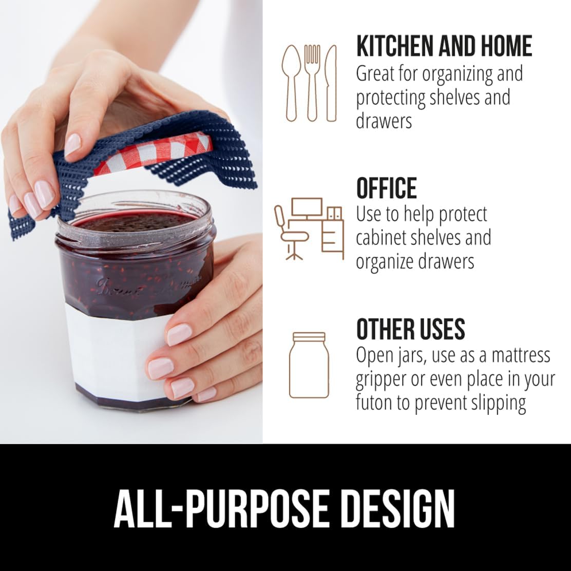 GORILLA GRIP powerGRIP Drawer Shelf and Cabinet Liner, Thick Strong Hold, Non-Adhesive Liners Protect Kitchen Cabinets and Cupboard, Bathroom Drawers, Easy Install, Breathable Mat, 20" x30', Navy Blue