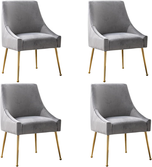 Velvet Dining Chairs, Furniture Collection Modern Contemporary Upholstered with Polished Gold Metal Legs, Set of 4(Light Grey)