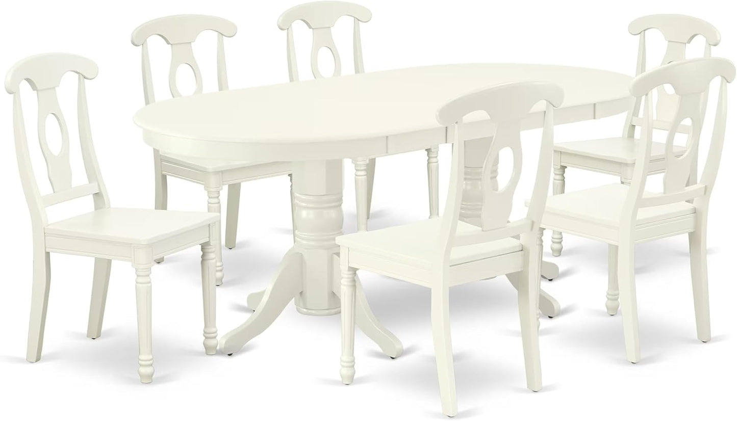 East West Furniture VAKE7-LWH-W 7 Piece Dining Set Consist of an Oval Dining Table with Butterfly Leaf and 6 Kitchen Chairs, 40x76 Inch, Linen White