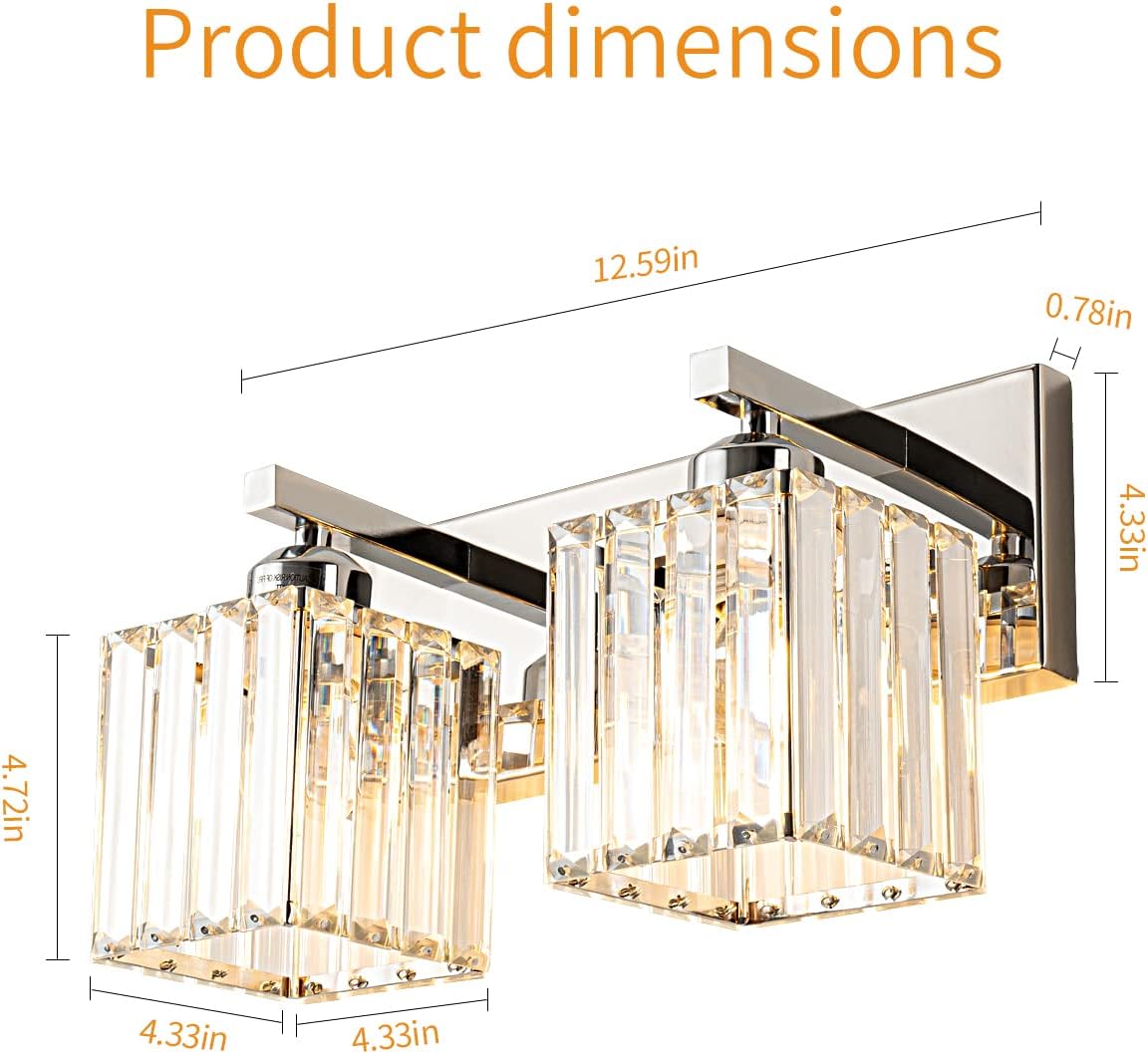 Modern Bathroom Vanity Light 2-Lights Chrome Crystal Bathroom Wall Light Vanity Light Fixtures，12.59-inch Modern Minimalist Design