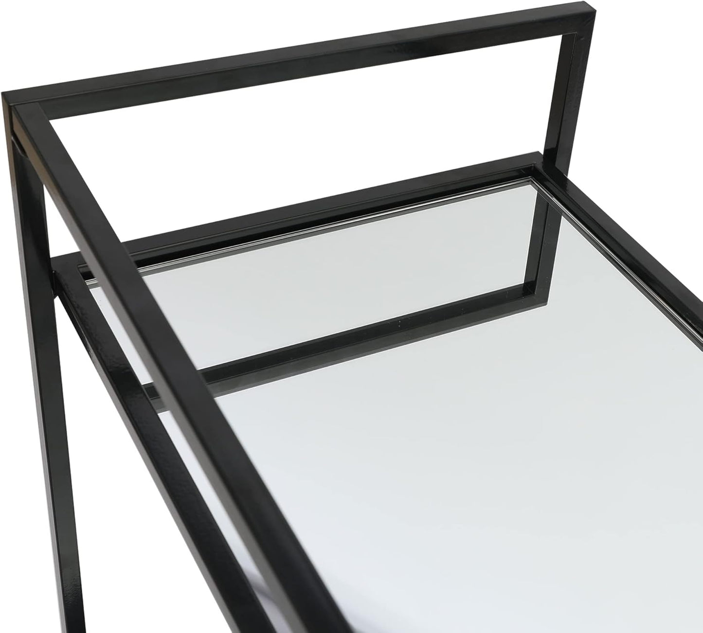 RiteSune Black Bar Cart with Wheels, Vintage Serving Cart Wine Cart with 2 Mirror Shelves, Alcohol Cart Liquor Bar Carts for Home Bar