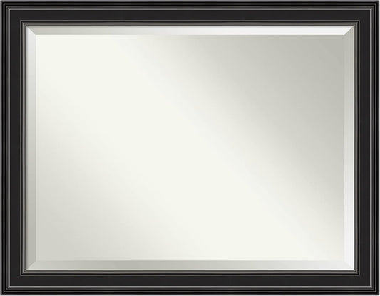 Amanti Art Black Bathroom Mirror for Over Sink, 36x46 Ridge Black Rectangle Vanity Mirror, X-Large Traditional Frame, Hangs Horizonally and Vertically, Bathroom Wall Decor, Beveled Edge