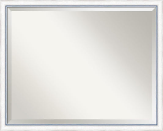 Amanti Art White Bathroom Mirror for Over Sink, 24x30 Morgan White Blue Rectangle Vanity Mirror, Large Modern Contemporary Wood Frame, Hangs Horizonally and Vertically, Bathroom Wall Decor, Beveled