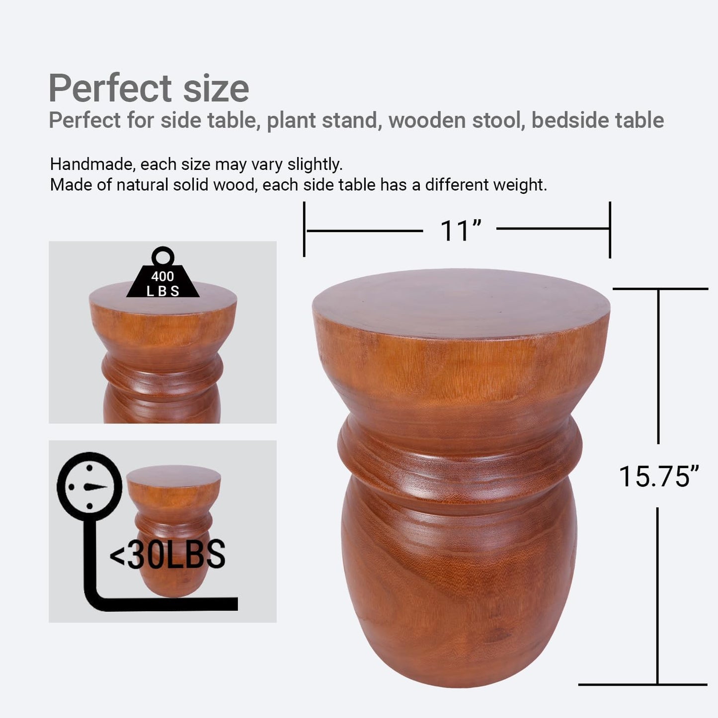 Compact Natural Wood Tree Stump End Table – Small 15.75" H Rustic Accent Table, Lightweight Solid Paulownia, Multi-Purpose Decorative Stool for Small Spaces