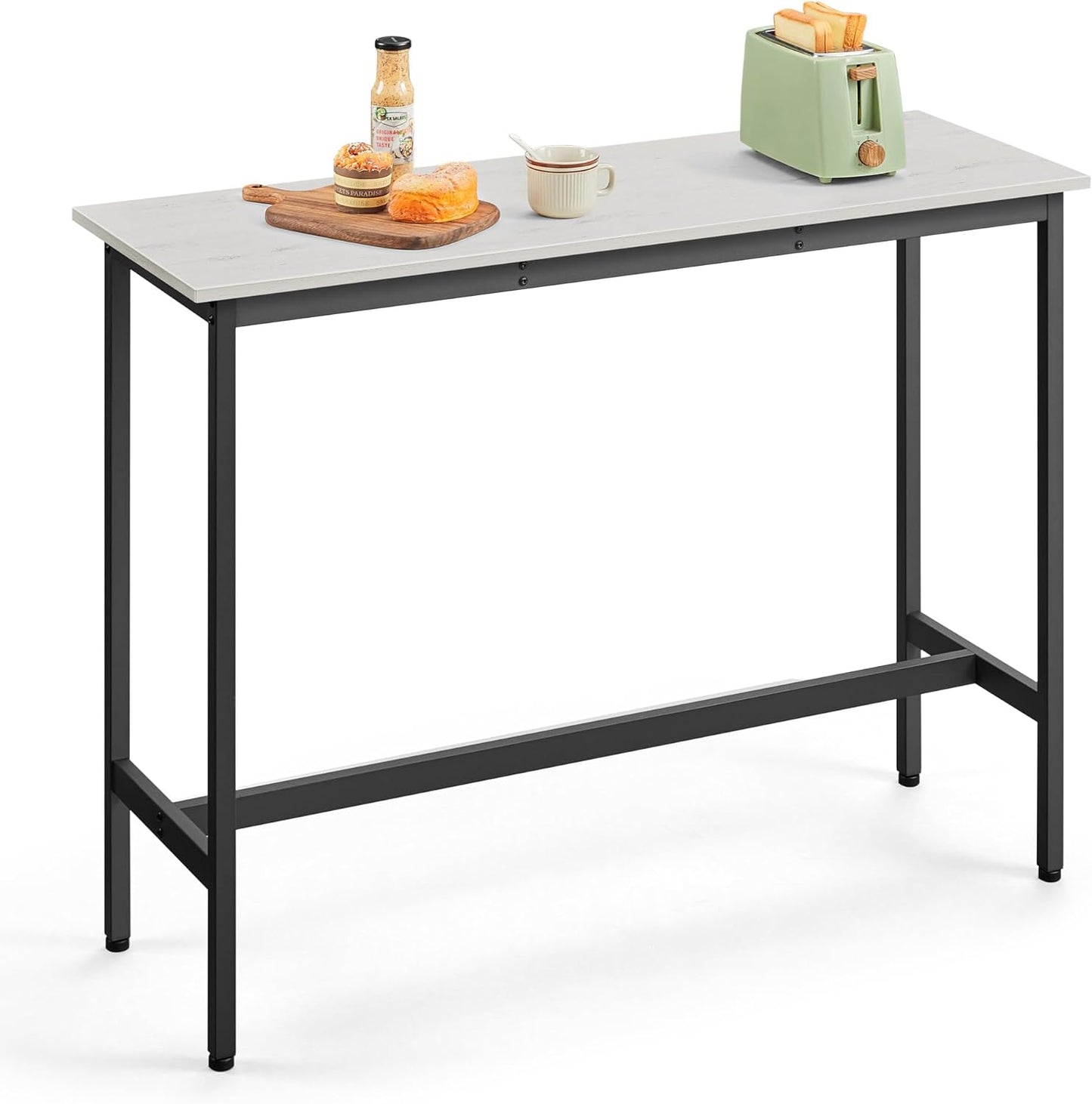 VASAGLE Bar Table, Narrow Long Kitchen Dining Table, Sturdy Metal Frame, Industrial, 15.7 x 47.2 x 35.4 Inches, Rustic White and Ink Black ULBT120B73