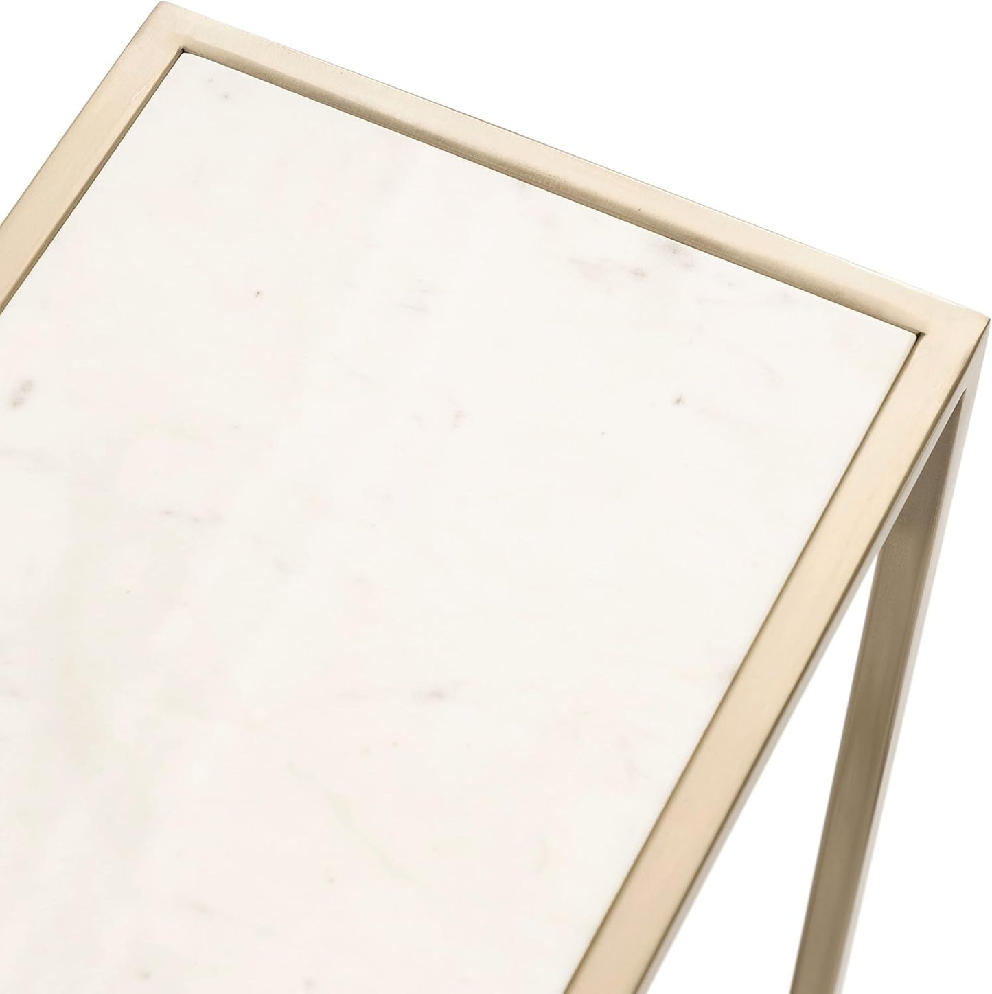 Kate and Laurel Jaspur Modern Slim Side Table, 16 x 8 x 24, White Marble and Gold, Decorative Glam Narrow End Table for Use as Narrow Bedroom Nightstand or Living Room Accent