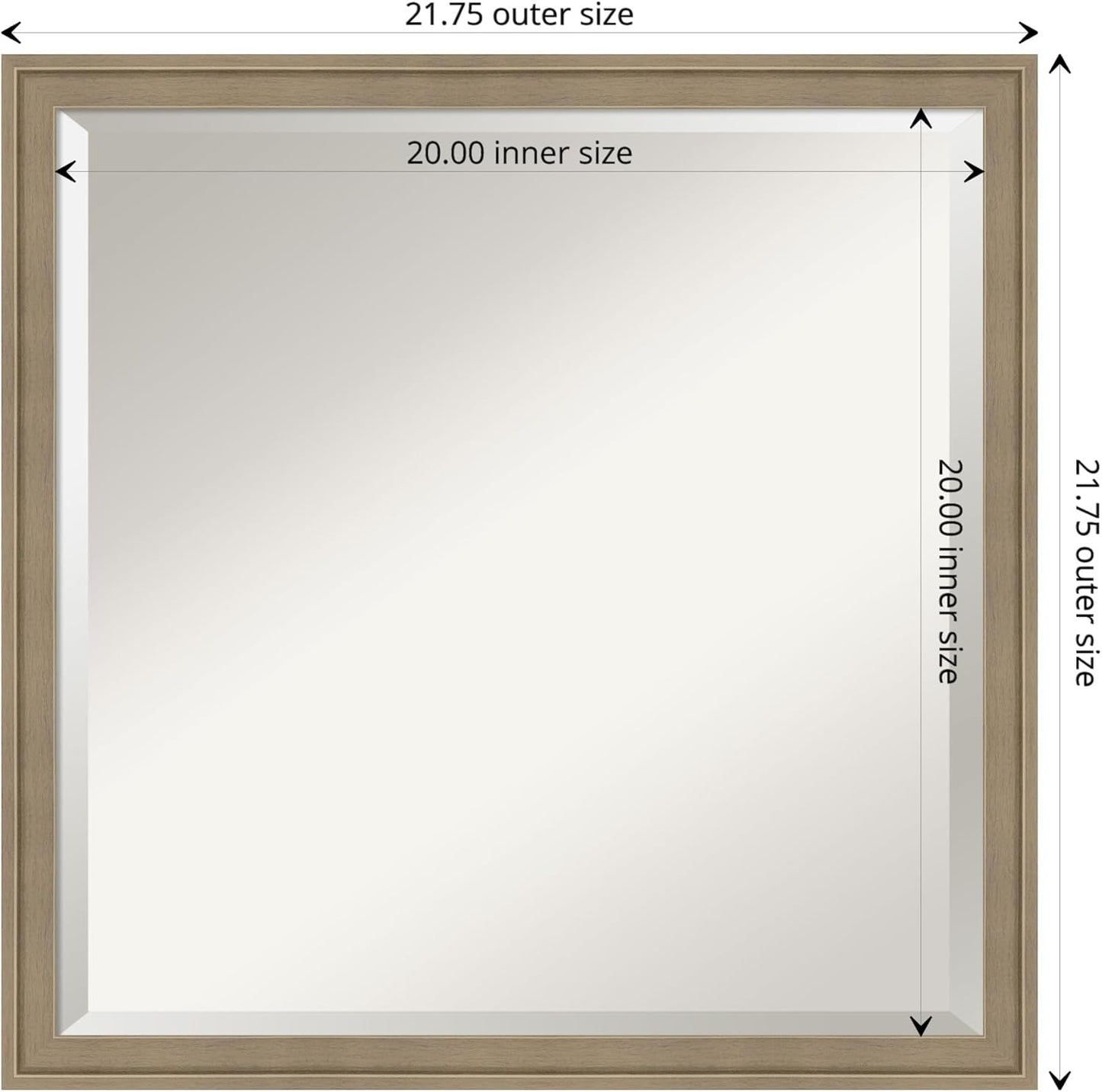 Amanti Art Brown Bathroom Mirror for Over Sink, 22x22 Florence Light Brown Square Vanity Mirror, Medium Casual Frame, Hangs Horizonally and Vertically, Bathroom Wall Decor, Beveled Edge from WI, USA