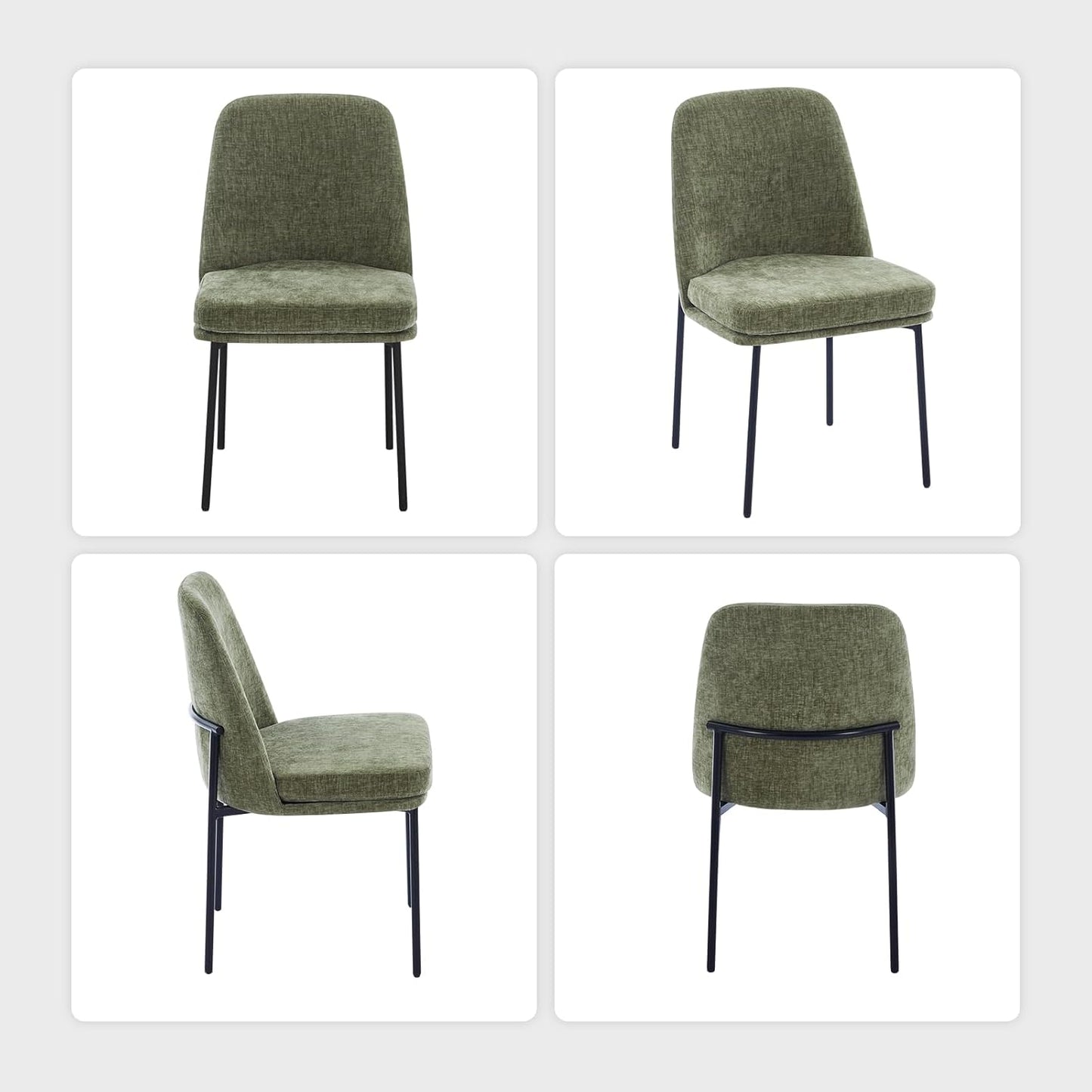 COLAMY Modern Dining Chairs Set of 4, Fabric Upholstered Dining Room Chairs Dinner Chair Stylish Kitchen Chairs with Curved Back and Metal Legs, Green