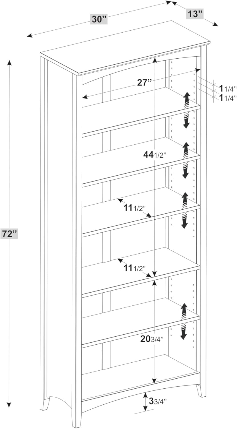 Camaflexi Shaker Style Bookcase, 72", White