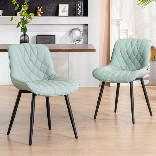 YOUNUOKE Dining Chairs Set of 2 Mid Century Modern Kitchen Chair Comfortable Upholstered Faux Leather Dinner Chairs for Kitchen Dining Room, Mint