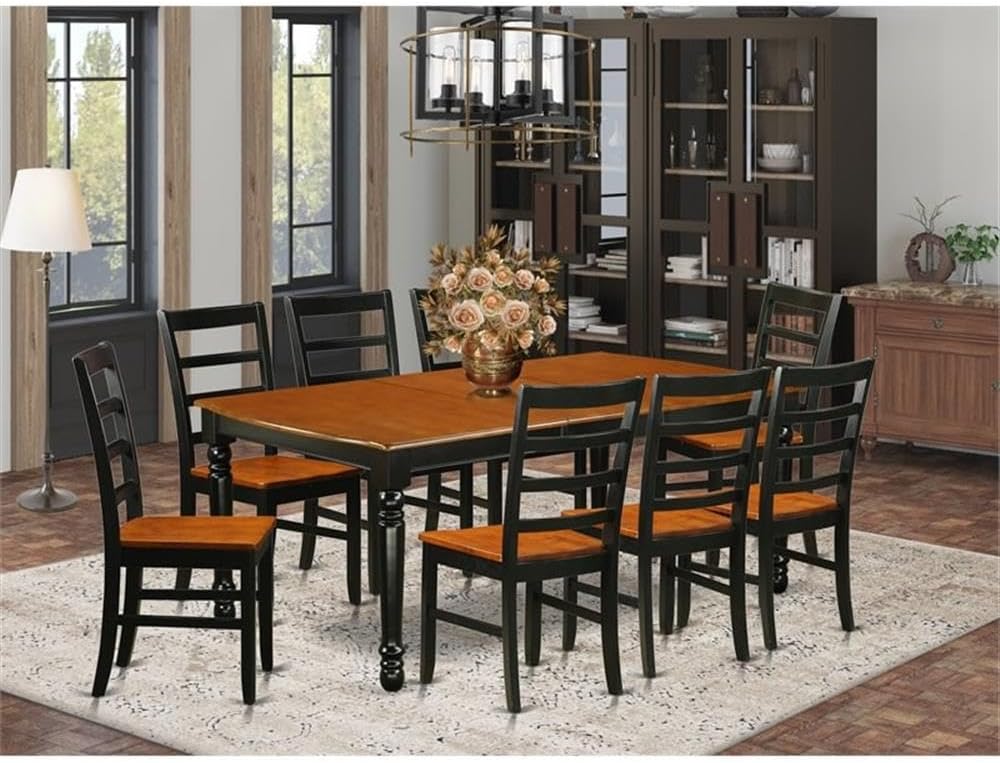 East West Furniture DOPF9-BCH-W 9 Piece Dining Room Furniture Set Includes a Rectangle Kitchen Table with Butterfly Leaf and 8 Dining Chairs, 42x78 Inch, Black & Cherry
