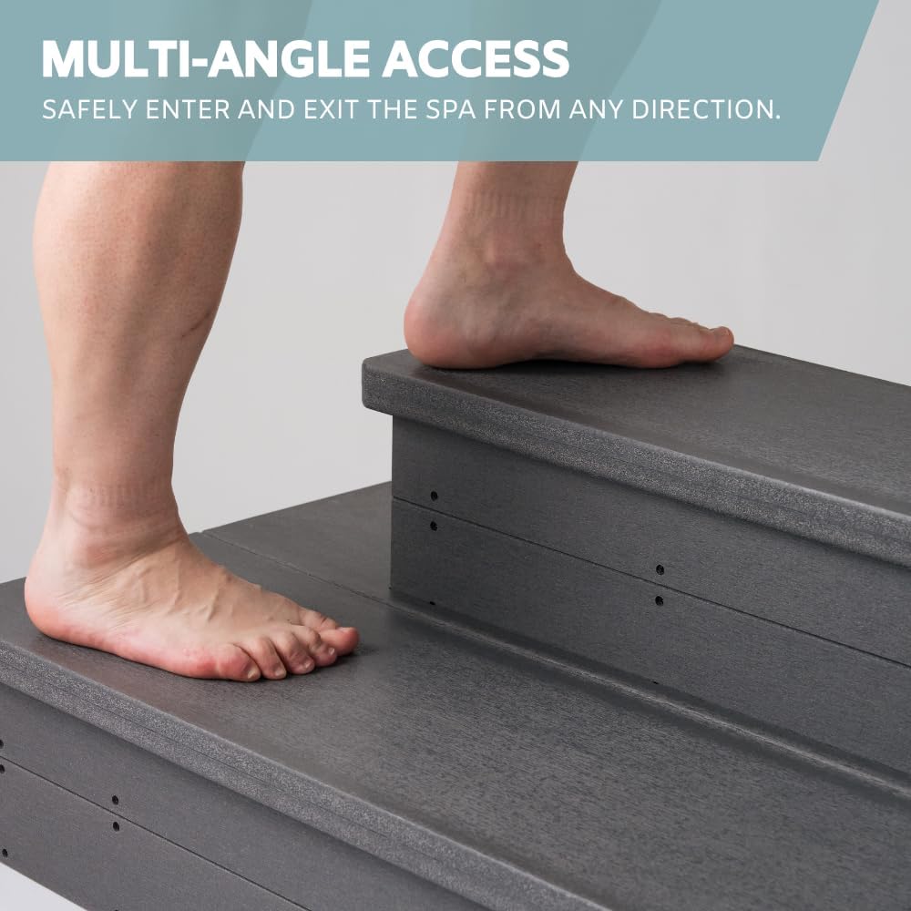 Heavy Duty Hot Tub Steps with Storage - Waterproof, Non-Slip & No Maintenance - Large 700LBS Load Capacity - Multi Angle Access - Ideal for Spa Steps, Hot Tub Stairs - Gray Spa Step for Outdoor