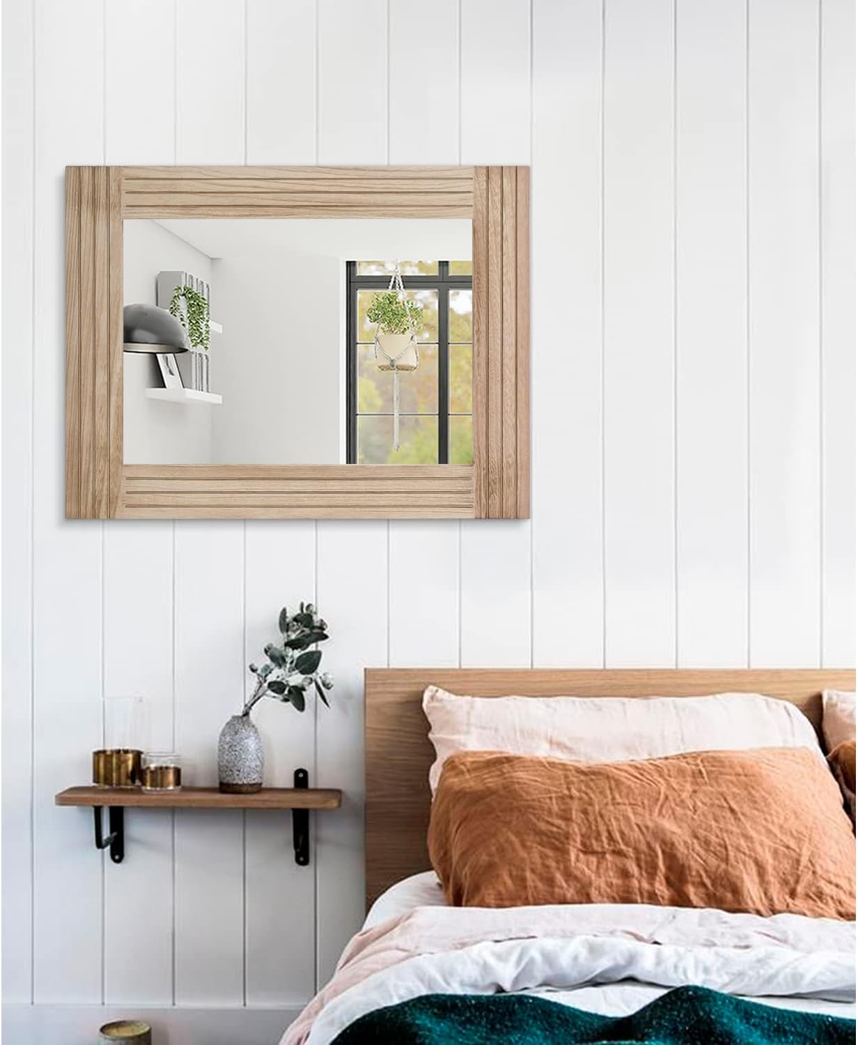 Rectangle Mirror Retro Wooden Wall-Mounted Mirrors Farmhouse Bedroom Bathroom Vanity Entrance Decorative Antique Hanging Mirror Large 26"x18"