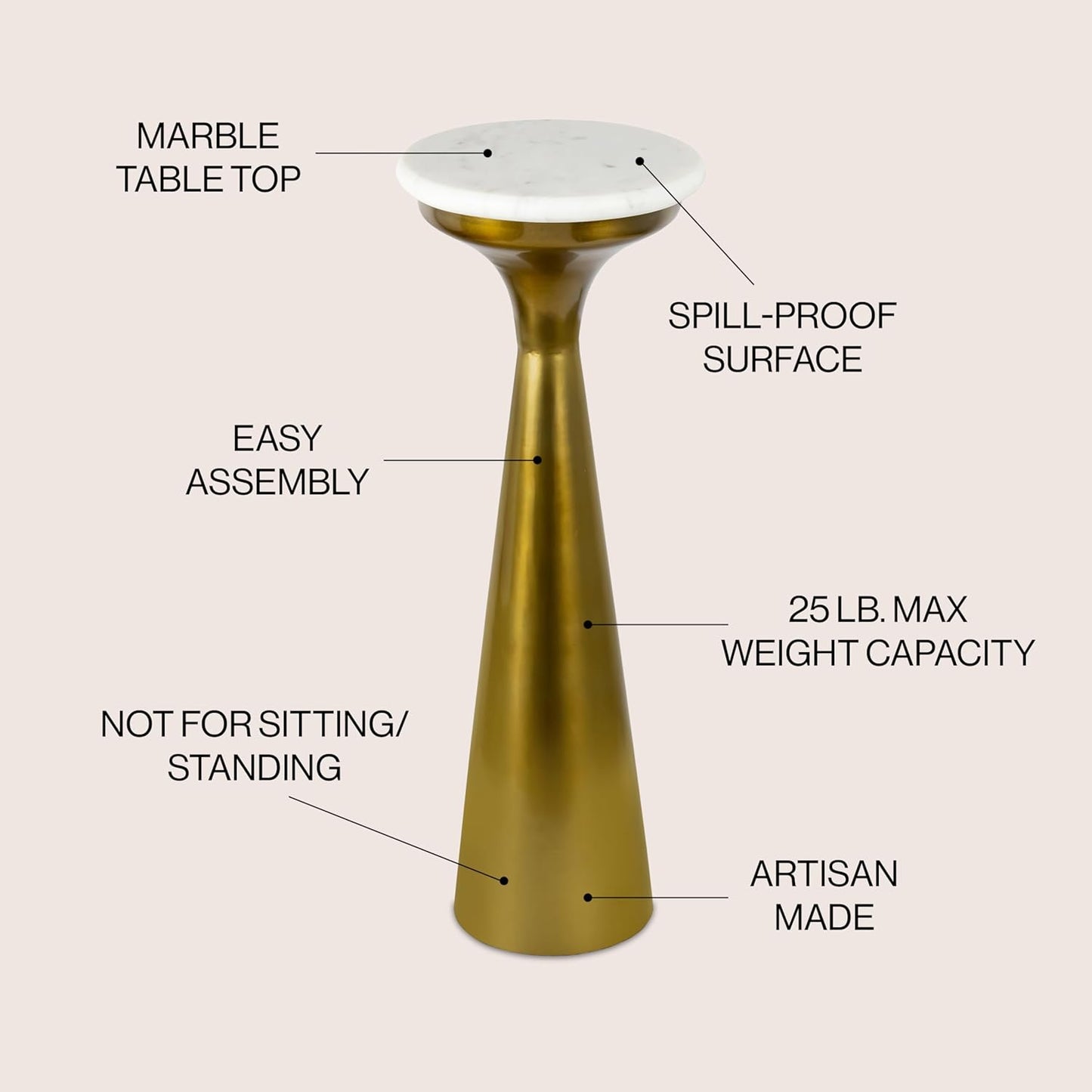 JONATHAN Y END1009A Oliver 22.25" Mid-Century Glam Retro Metal Drink Table with Marble Top, Gold/White for Living Room, Bedroom, Office, Bathroom