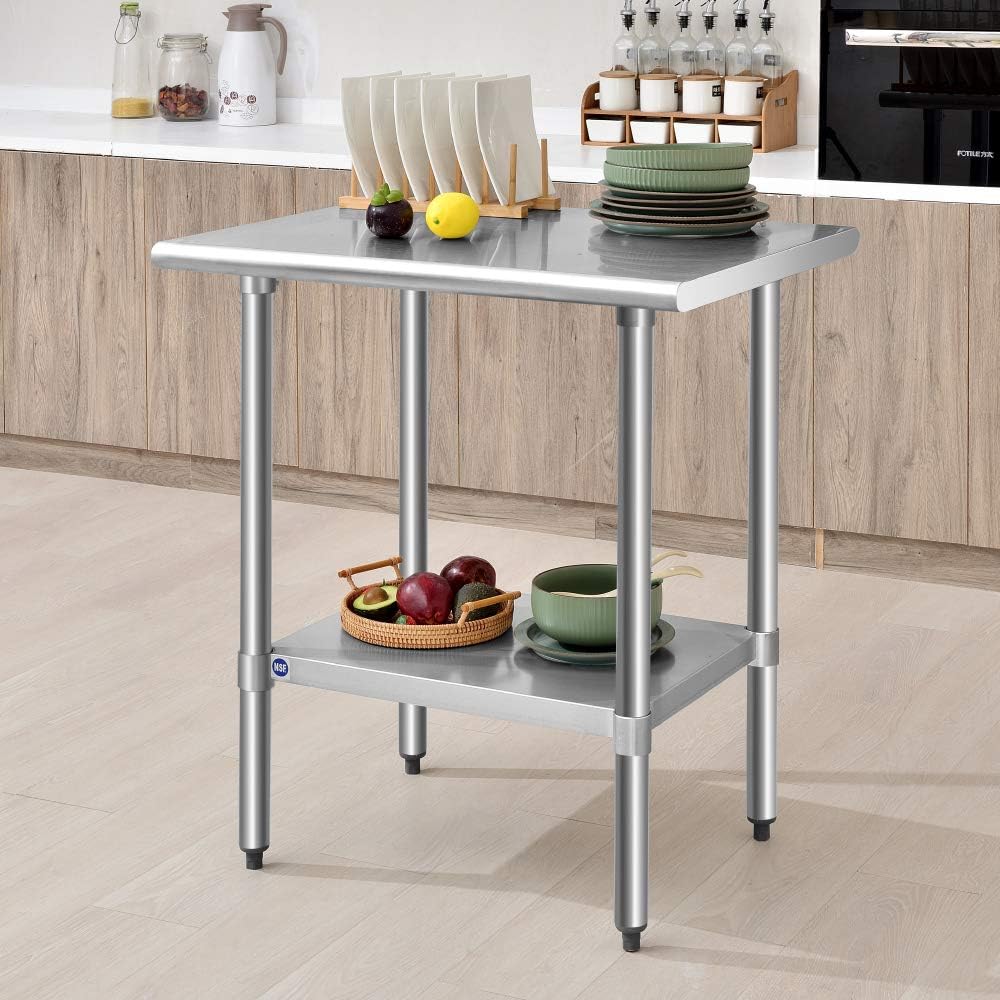ROCKPOINT Stainless Steel Table for Prep & Work 24x30 Inches, NSF Metal Commercial Kitchen Heavy Duty Table with Adjustable Under Shelf and Table Foot for Restaurant, Home and Hotel