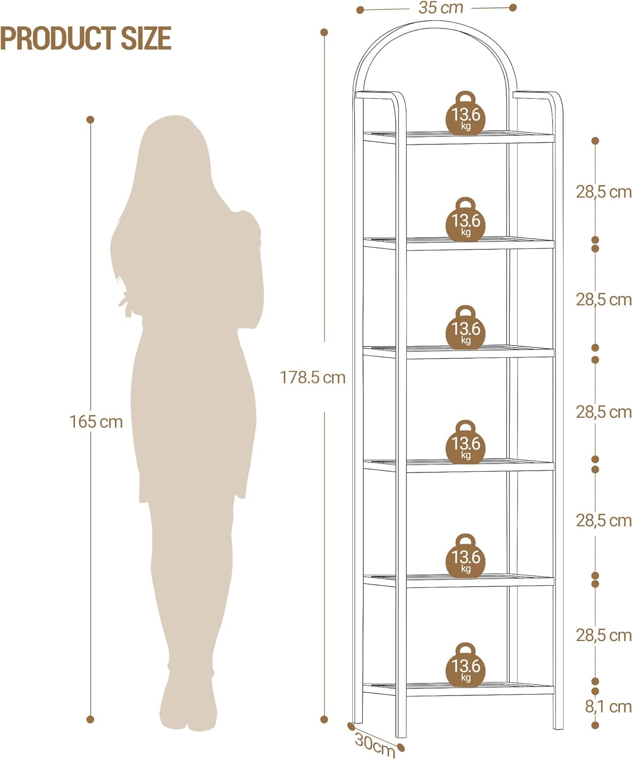 Bookcase Bookshelf, Tempered Glass Bookshelves, Slim Shelving Unit for Bedroom, Bathroom, Home Office, Steel Frame, 6 Tier White BC10699W