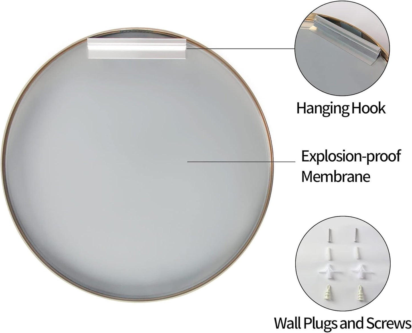 36 inch Gold Circle Wall Mirror, Brushed Gold Metal Framed Round Mirror for Bathroom Vanity, Bedroom Decor, Living Room, Entryway