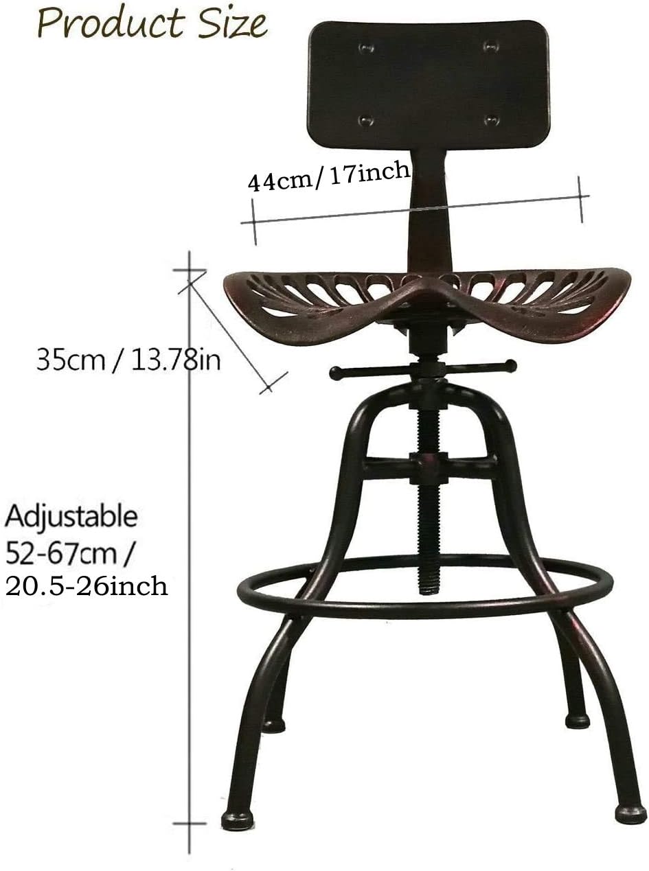 Diwhy Industrial Design Metal Adjustable Height Backrest Chair Vintage Tractor Saddle Bar Stool (Copper)