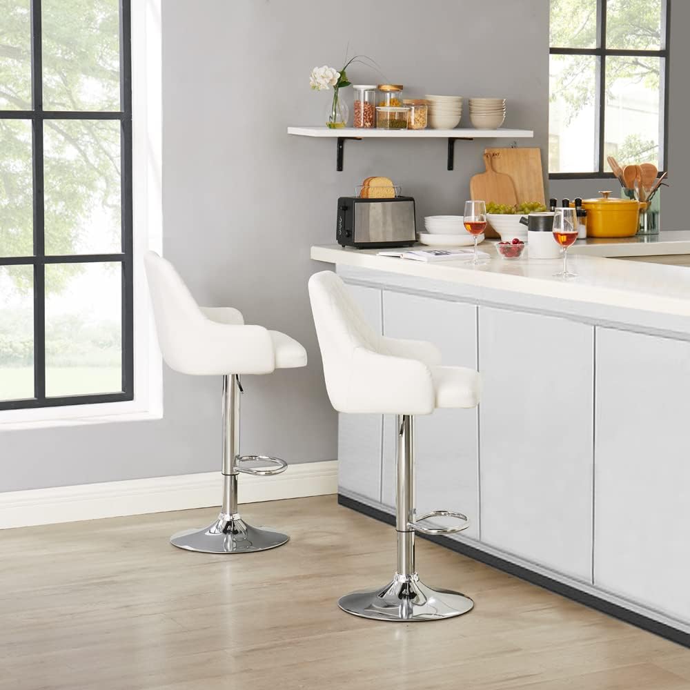 VECELO Adjustable Bar Stools Set of 4 with Back, Bar Height for Kitchen Counter