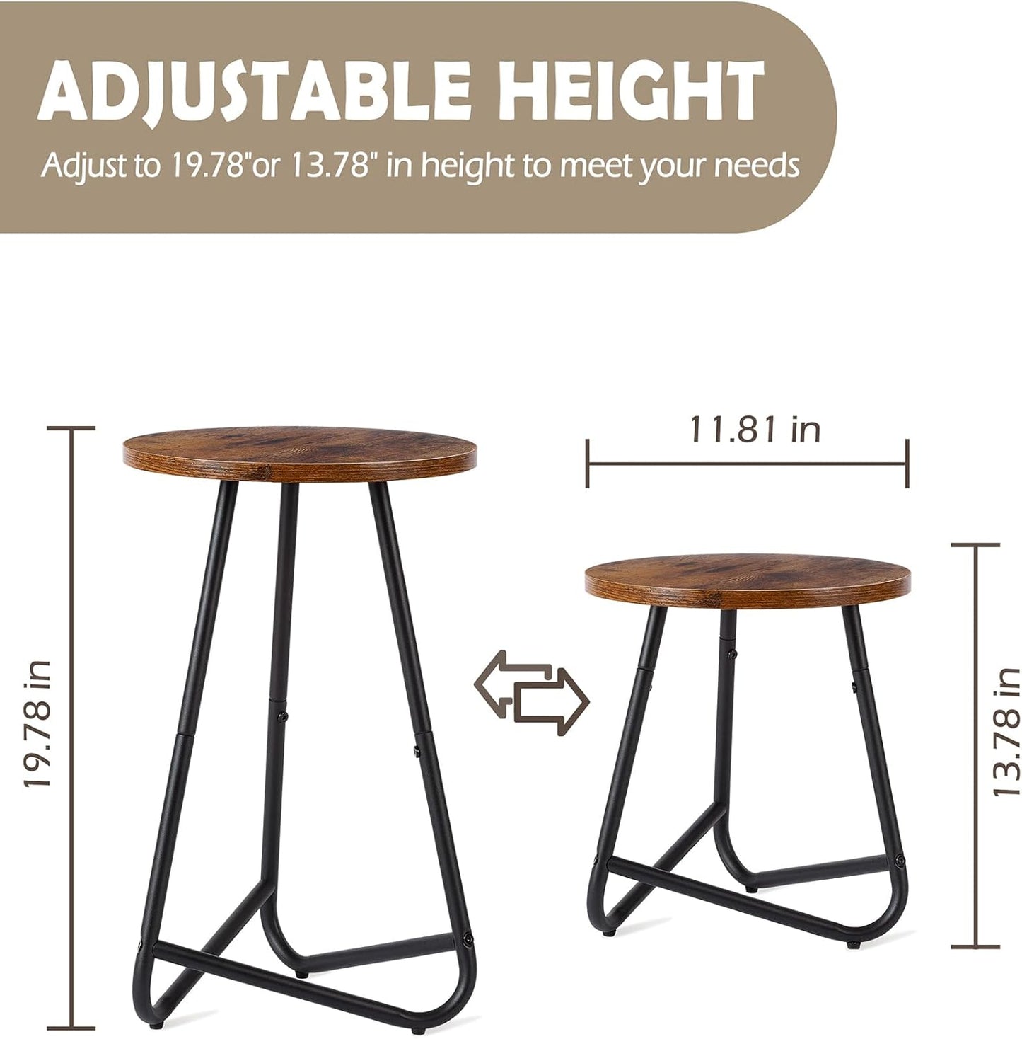 Indoor Plant Stand,Mid Century Wood Stand Plant Table,Modern Plant Stool for Outdoor,Metal Tall Holder for Flower Pots,Small Round Side End Table (Rustic Brown, 19 inch)