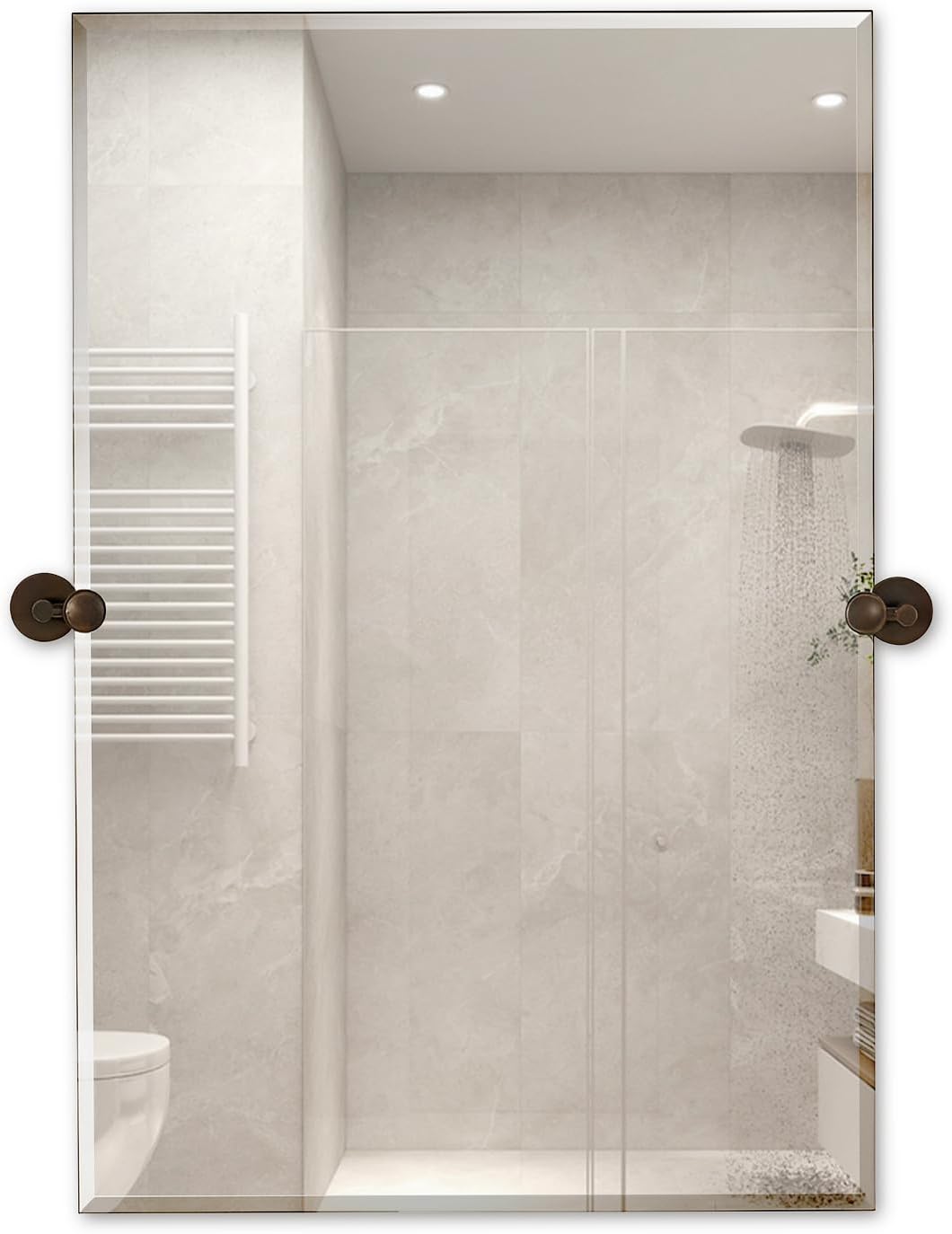 Hamilton Hills 24x36 inch Frameless Pivot Mirrors for Bathrooms with Oil Rubbed Bronze Rounded Wall Brackets | Rectangular Tilting & Farmhouse Wall-Mounted Vanity | Hangs Horizontally and Vertically