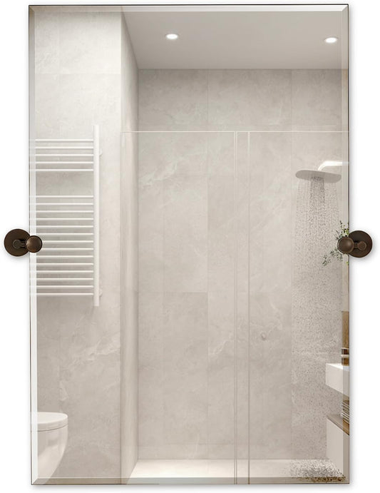 Hamilton Hills 24x36 inch Frameless Pivot Mirrors for Bathrooms with Oil Rubbed Bronze Rounded Wall Brackets | Rectangular Tilting & Farmhouse Wall-Mounted Vanity | Hangs Horizontally and Vertically