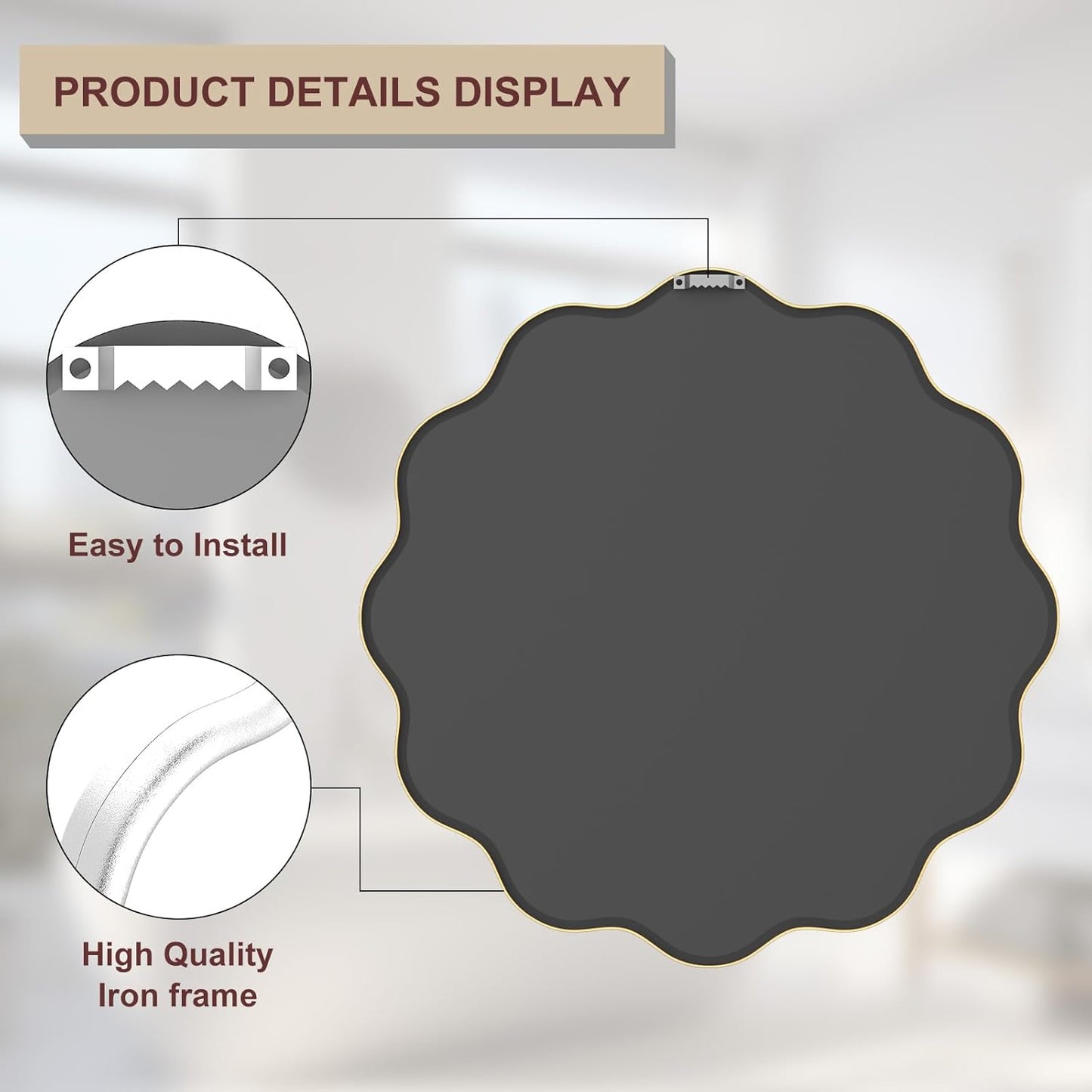 PROHOMEWARE White Round Mirror 24 Inch Wavy Bathroom Vanity Mirror White Frame Modern Wall Mirror Decorative Wall-Mounte Anti-Rust, Tempered Glass