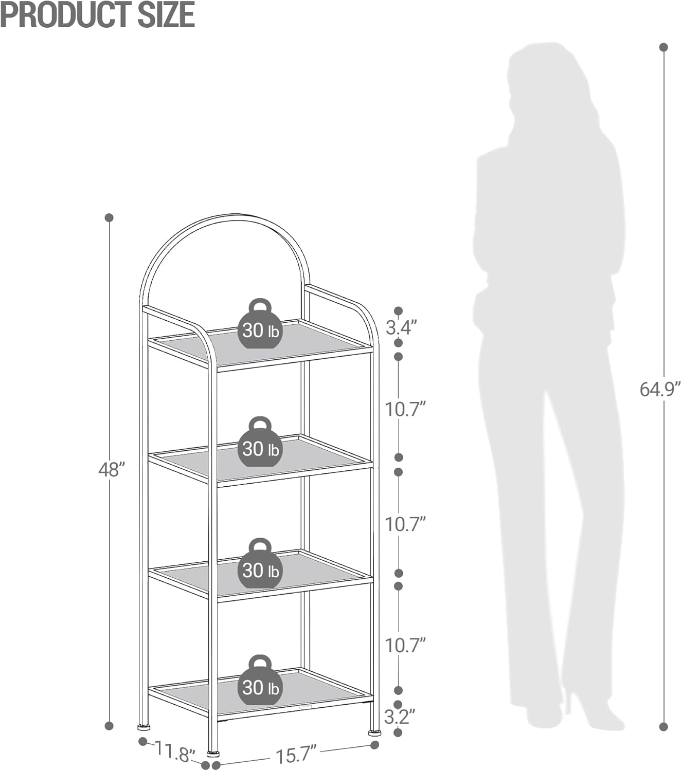 Bookcase Bookshelf, Tempered Glass Bookshelves, Slim Shelving Unit for Bedroom, Bathroom, Home Office, Steel Frame, 4 Tier Gold BC04001G