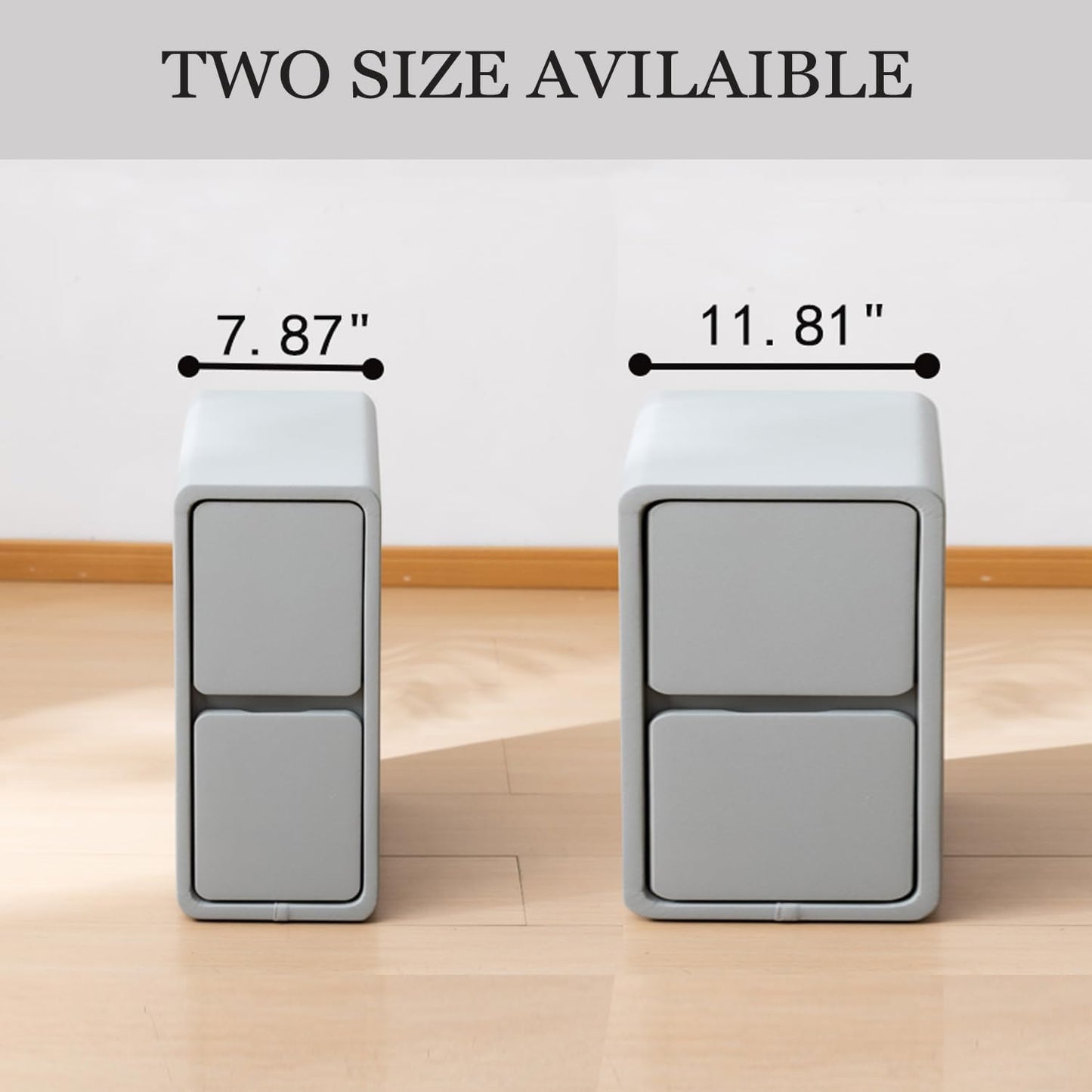 Narrow Nightstand, Solid Wood Night Stand for Small Spaces, Couch, Gray Color 11.81 in Wide