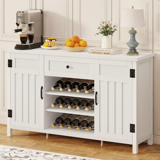 FATORRI Buffet Cabinet with Storage, Modern Coffee Bar Cabinet for Home Liquor, Sideboard Buffet Cabinets with Wine Rack, Kitchen Storage Cupboard with Drawer (White Oak)