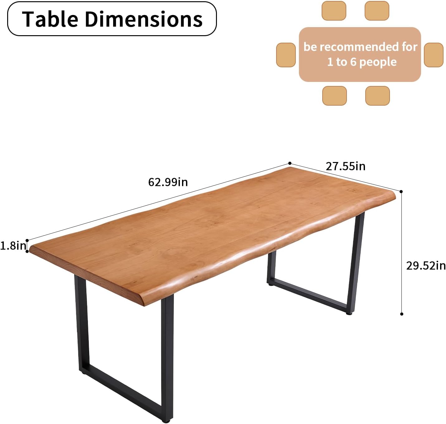 Solid Wood Office Desk, Dining Table, Desk -55 to 62 inches, Modern Farmhouse Design, can accommodate 2-8 People, Easy to Assemble, Ideal for Learning, Writing, and Dining. (62 inches)