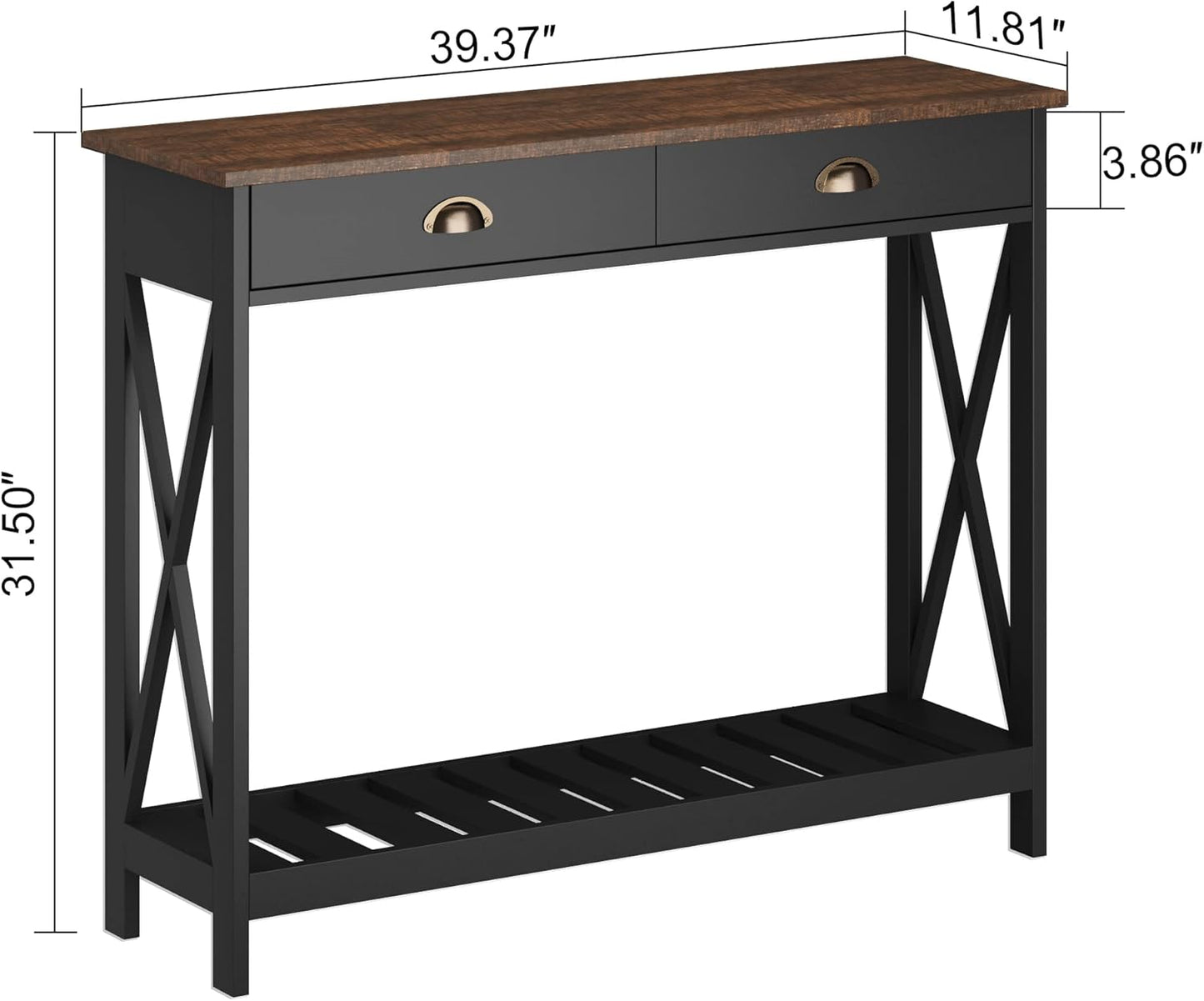 ChooChoo Farmhouse Console Table with Drawer for Entryway, Narrow Long Entry Table with Shelf for Living Room, Rustic Vintage Hallway Sofa Table with Stable X Supports, 40 Black