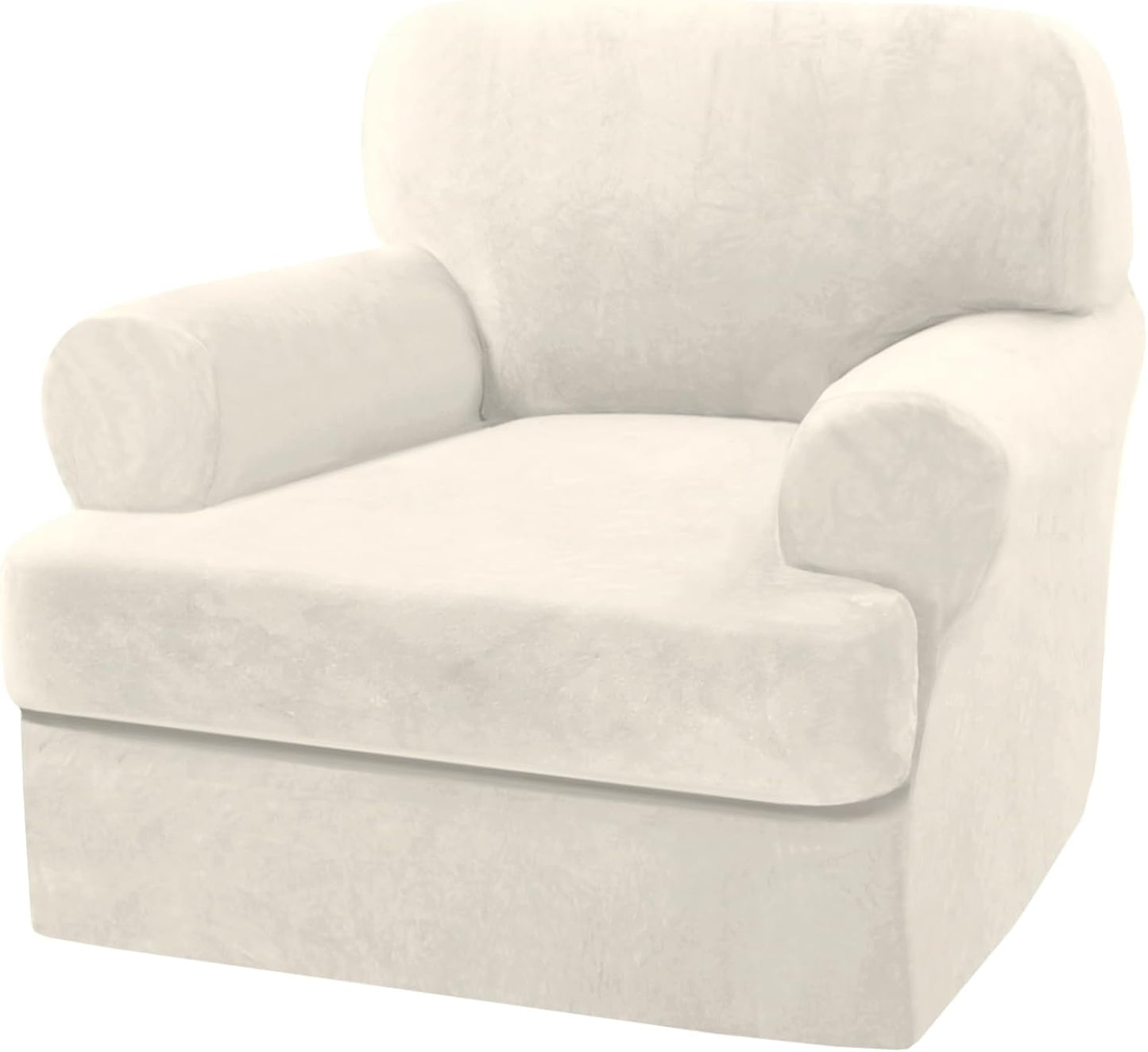 H.VERSAILTEX Sofa Cover 2 Piece T Cushion Armchair Slipcovers Thick Velvet Couch Cover Furniture Protector Stretch T Cushion Sofa Covers for 1 Cushion Couch with 1 Individual T Cushion Covers, Ivory