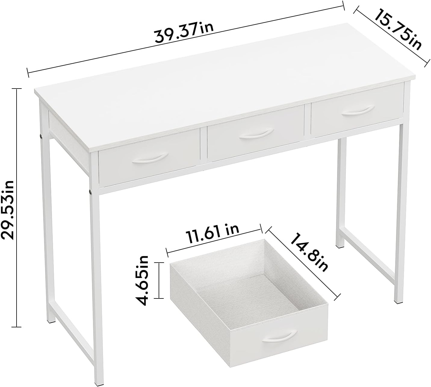 WOHOMO Small Computer Desk with Drawers, 39.3 Inch Vanity Desk with Storage, Home Office Computer Desk for Small Spaces, Modern Work Writing Study Table, White