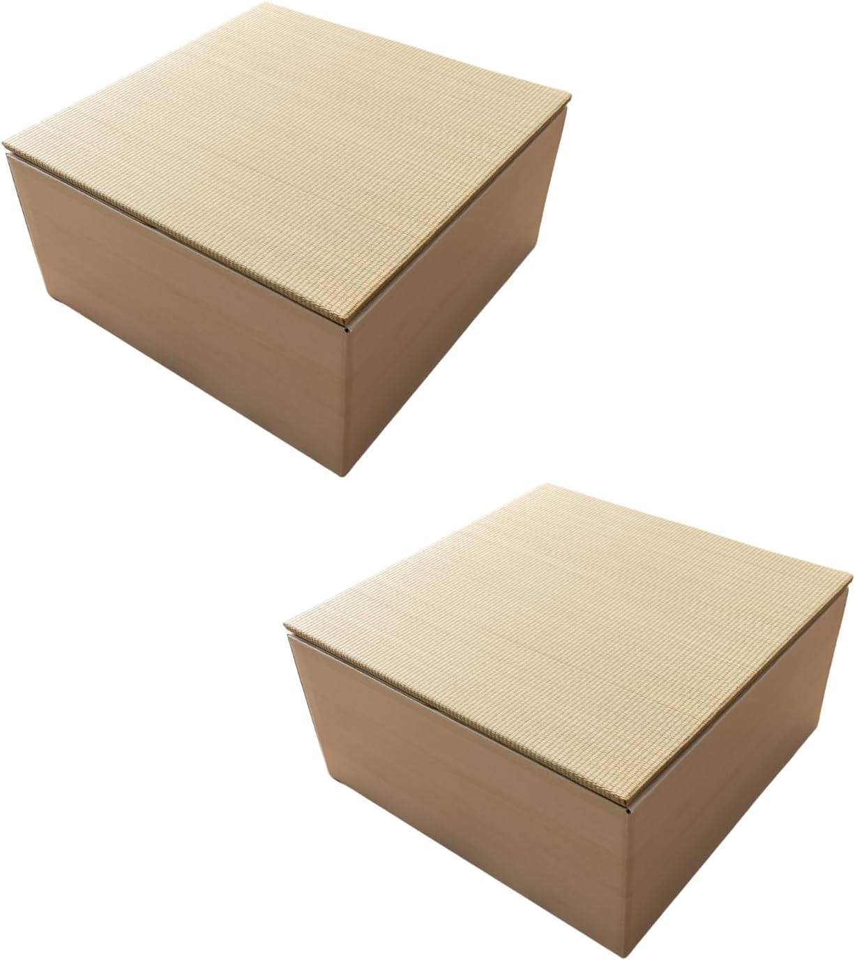 BJDesign Square Tatami Bench and Raised Platform Unit | Japanese Style Igusa Rush Grass Top | Wood Grain White, 24x24x11.6in | Easy Assembly, Durable | 2 Set