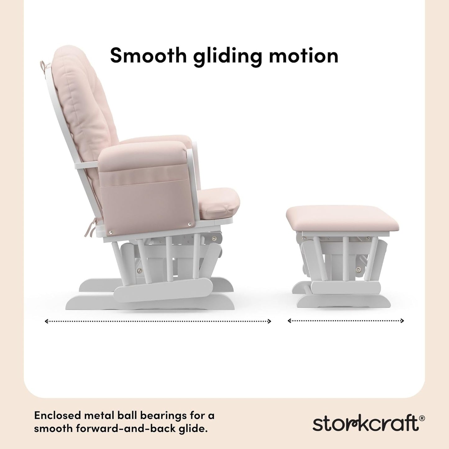 Storkcraft Premium Hoop Glider & Ottoman (White/Pink) — GREENGUARD Gold Certified Nursery Glider, Solid Wood Craftsmanship, Smooth-Gliding Nursery Chair and Ottoman, Award-Winning