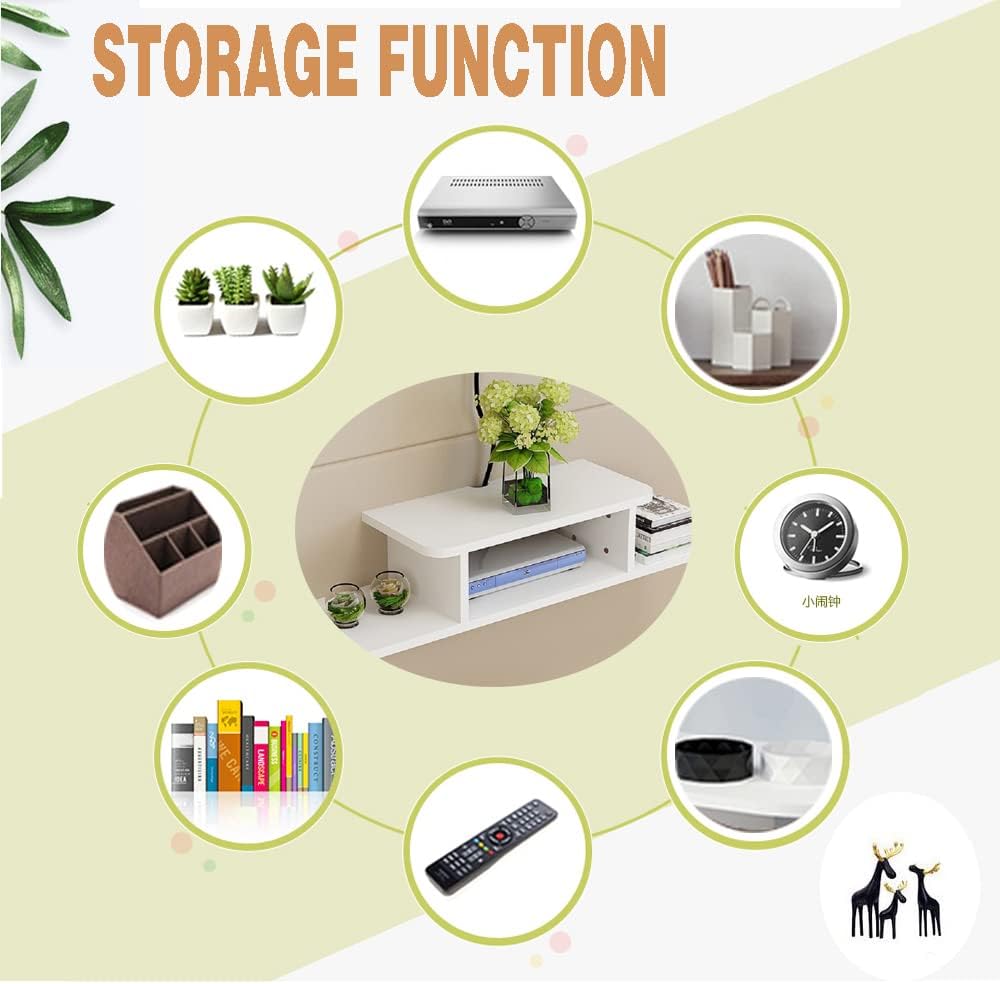 BiJun Floating TV Shelf, Entertainment Center Wall Mounted Floating Shelves for Wall Media Console Router DVD Shelf for PS4/Cable Box/DVD Players/Game Console Streaming Media Equipment (White, 35.4)