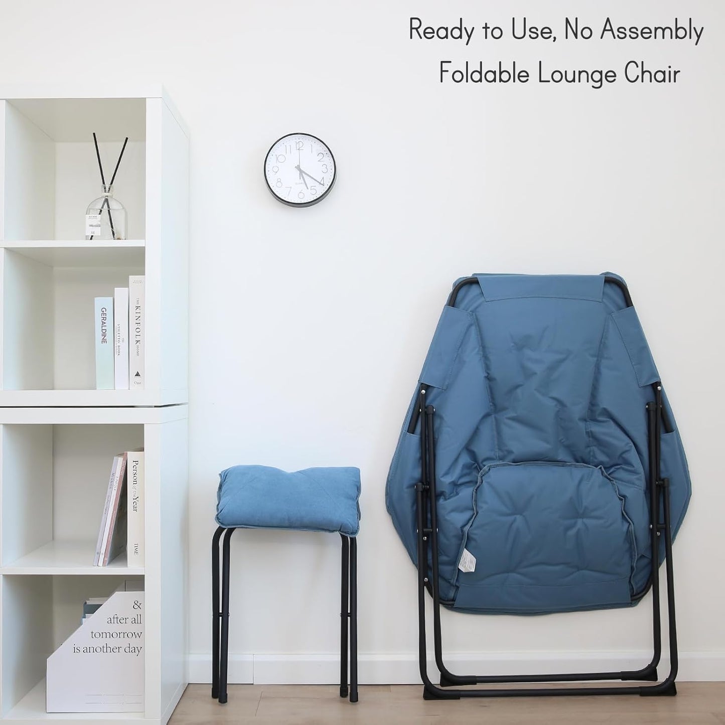 Hexagon Foldable Living Room Chair, Saucer Chair for Adults, Comfy Bedroom Lounge Chair, Moon Chair, Lazy Folding Chair for Dorm Rooms(Ottoman-Blue)