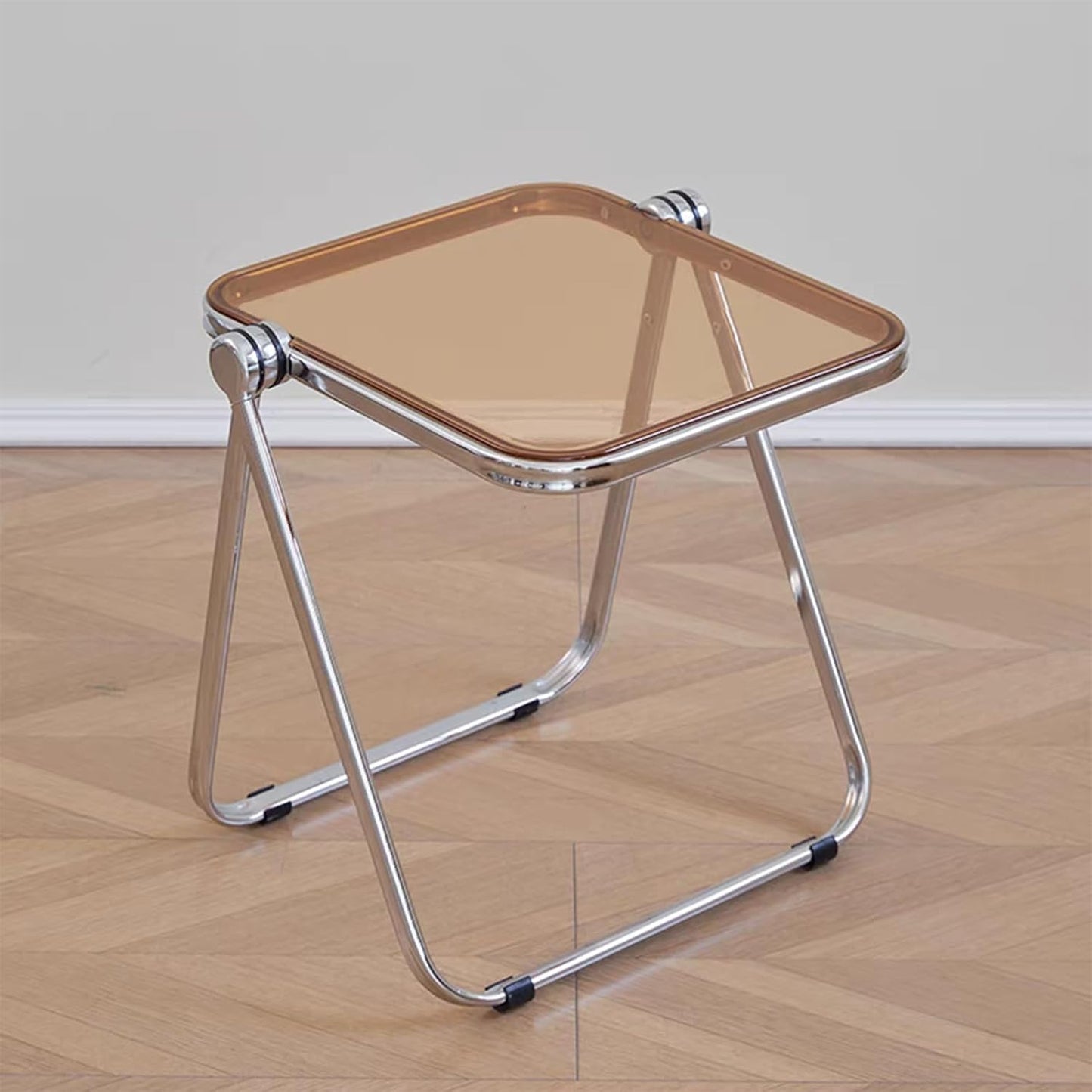 16.2" × 14.1" Acrylic Folding Table, Small Lightweight End Table for Living Room, Bedroom and Small Room, Sturdy Metal Frame with No Assembly Required, Space-Saving Storage Design (Tawny)