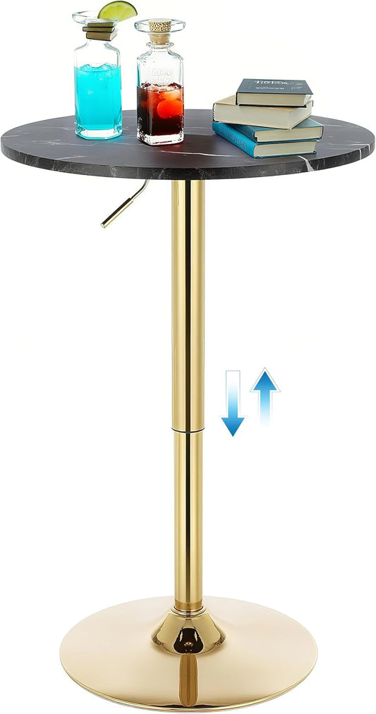 Gold Bar Table Round Cocktail Tables Height Adjustable 27.9''-35.4'' Pub Table with Metal Base Modern Style for Kitchen, Bar, Office & Dining Room Sturdy Stylish