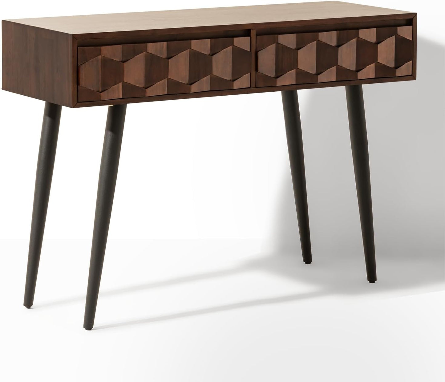 Bme Console Modern Mid-Century 2 Drawers, Unique Geometric Design Sofa Table for Entryway, Hallway, Living Room, Walnut