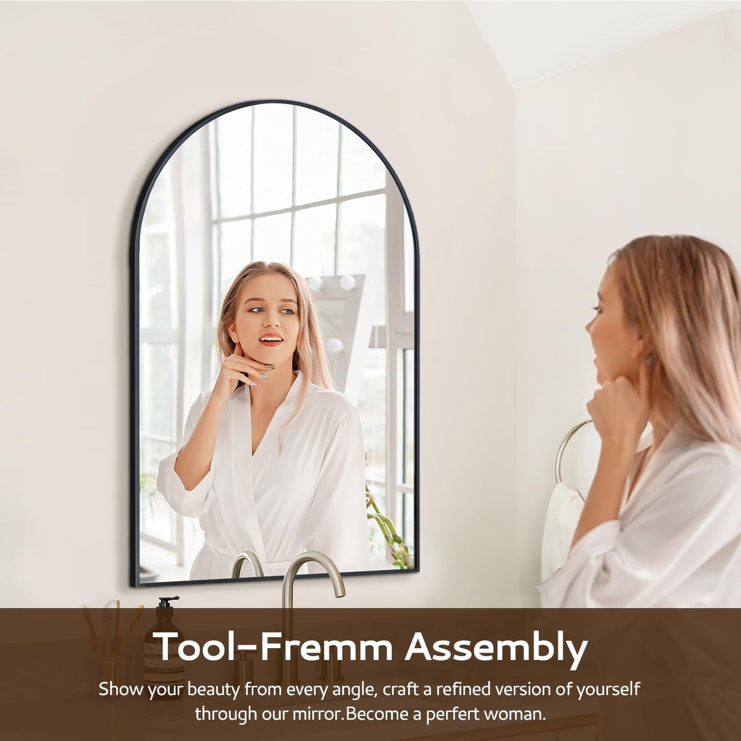 Arched Wall Mirror 20"X30", Black Bathroom Vanity Mirror with Frosted Metal Frame, Modern Farmhouse Mirror Wall Mounted, Curved Arch Design for Bedroom, Living Room & Home Decor