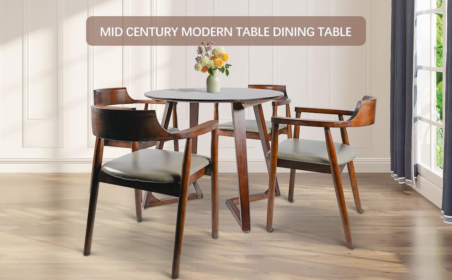 Round Rubber Solid Wood Dining Table - Mid Century Modern Style with V-Shaped Wooden Frame Base, Multi-Functional as Meeting/Coffee/Leisure Table,Space Saving Design,24”