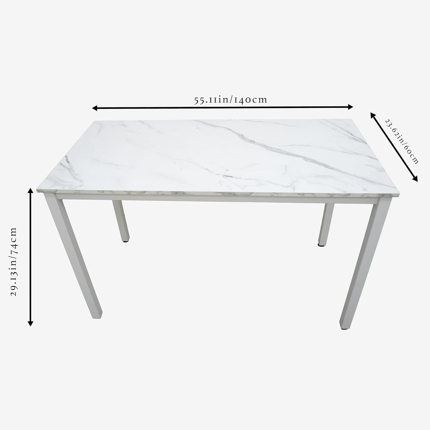 55 inch Large Computer Desk Wood, Modern Simple Style Desk for Home Office, Bedroom, Study Student Writing Desk, Small Spaces, White Metal Frame, Marble Grain Top