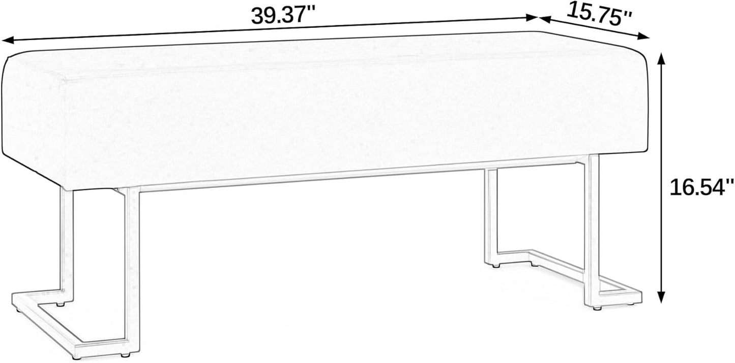 Modern Style Bedroom Double Seat Bench, Cushioned Bed end Stool, Living Room Sofa Stool, Footstool with Golden Iron Legs, Suitable for Bedroom and Living Room (Black, 39.37"x15.74"X16.53")