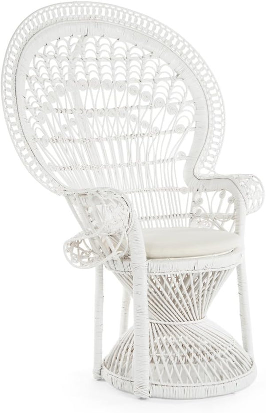 KOUBOO Peacock Grand Peacock Chair, Rattan Chair, Handmade, Accent Chair, Vintage, Retro, Boho, Furniture, Sunroom, White