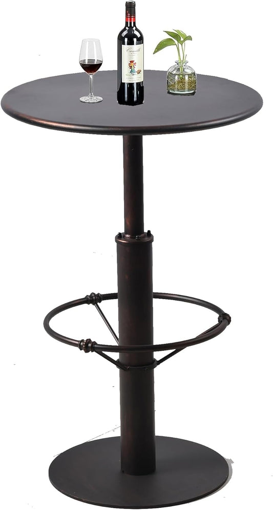Diwhy Industrial Pub Table 23.6" Iron Round Desktop 37.4" Height Cast Iron Bar Table Copper
