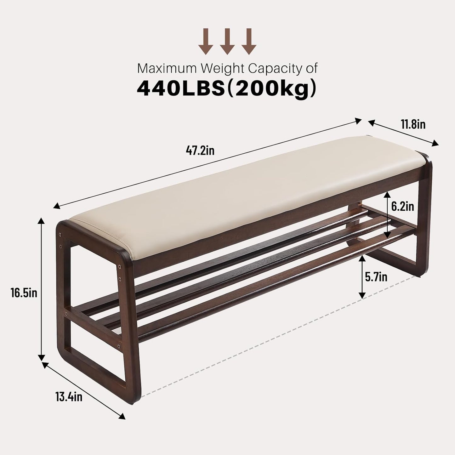Wooden Shoe Rack Bench - Ottoman Bench with Solid Wood Shelf, Shoe Storage for entryway, end of Bed, Foyer, mudroom
