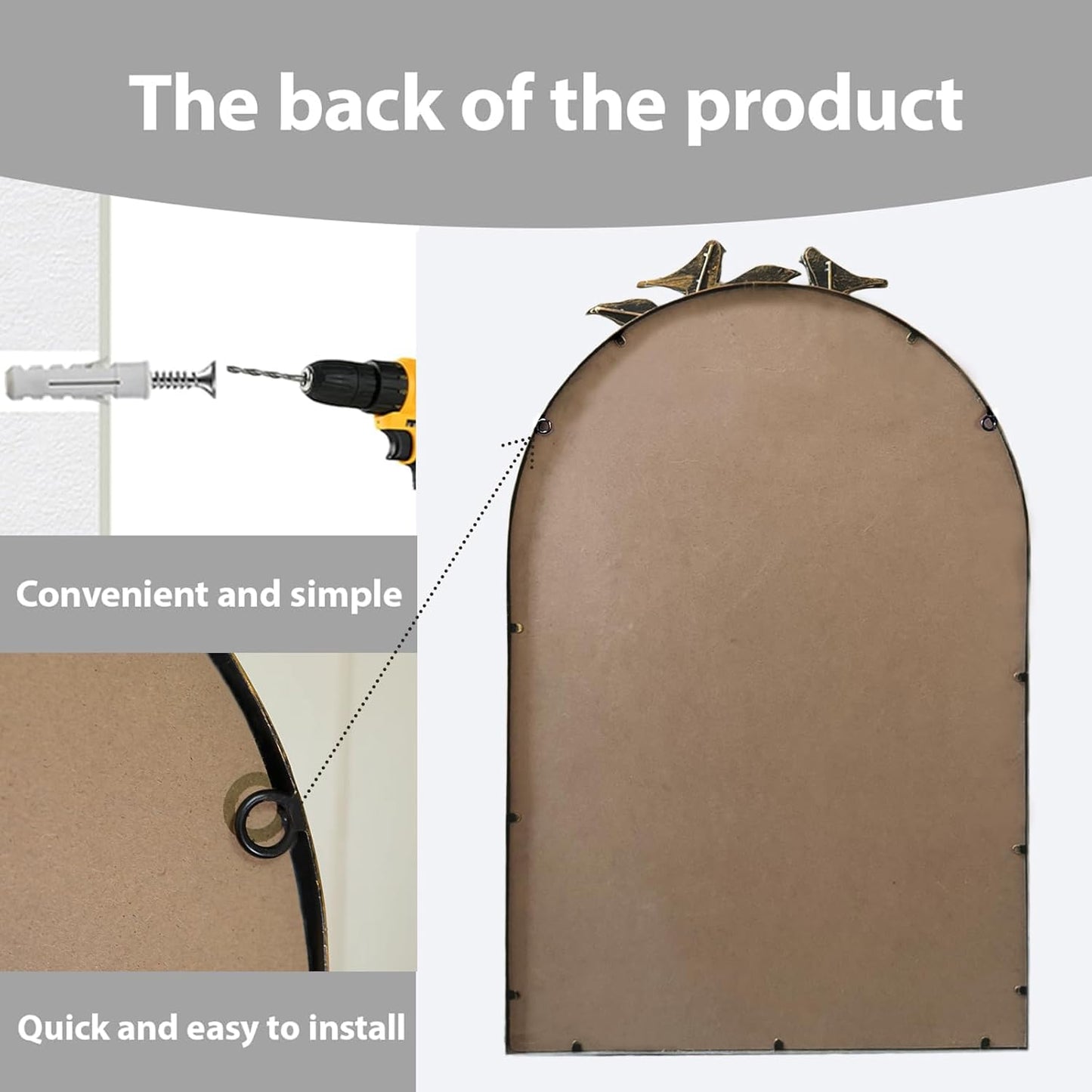 Gold Vintage Mirror for Vanity 24x35 Inch Gold Antique with Ornate Frame, Arched Vintage Wall for Bathroom, Living Room, Fireplace, Entryway