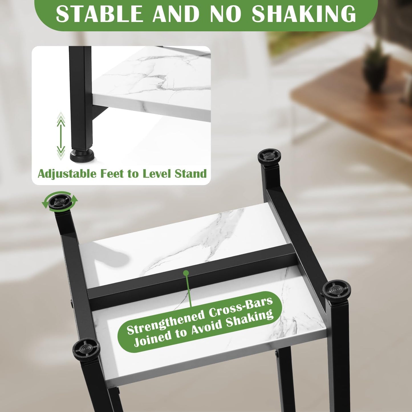 Extra Tall Plant Stand Indoor,40 Inch Plant Stands,2 Tier Metal Plant Stand with Heavy Duty Wood,Marble White and Black